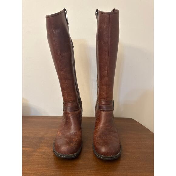 Born Brown Leather Knee High Heeled Boots Size 11 - Picture 2 of 12